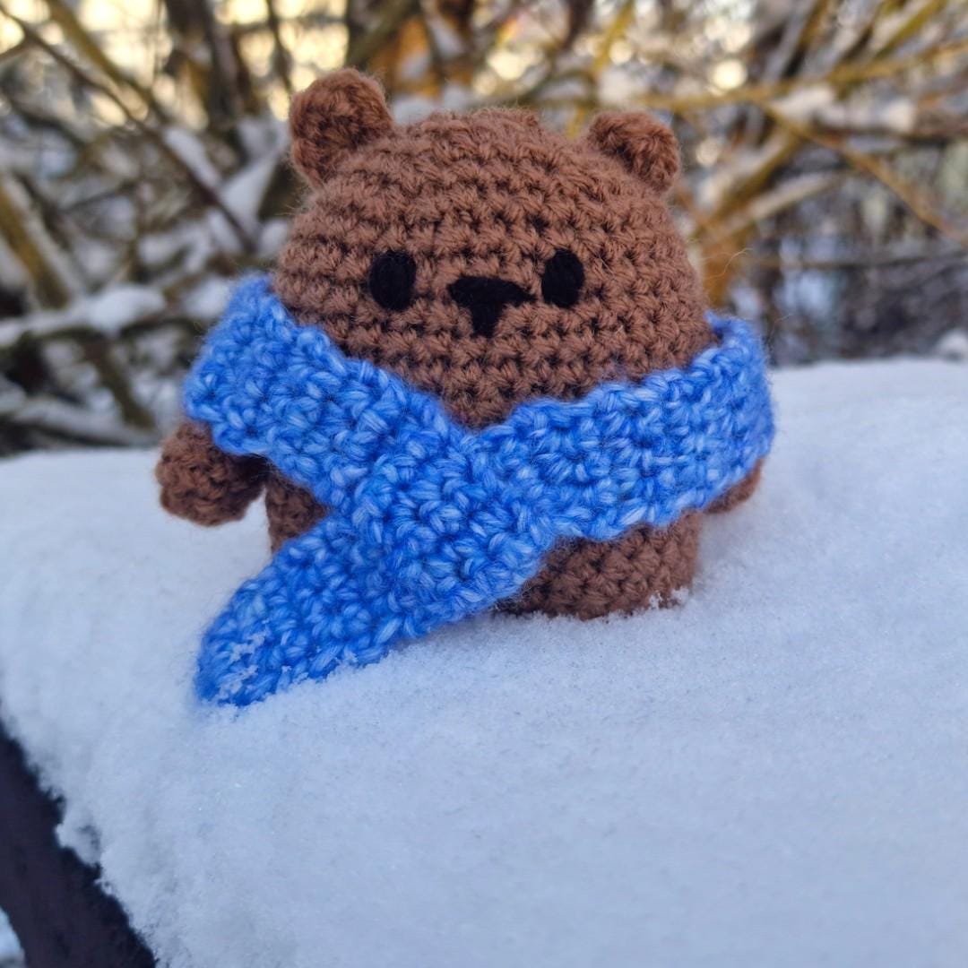 il_fullxfull.7806684059_3muf.jpg Crochet Winter Bear Amigurumi with Scarf, Custom Color Bear Plush, Handmade Mini Teddy Gift, Pocket Buddy - Lina And Stitches