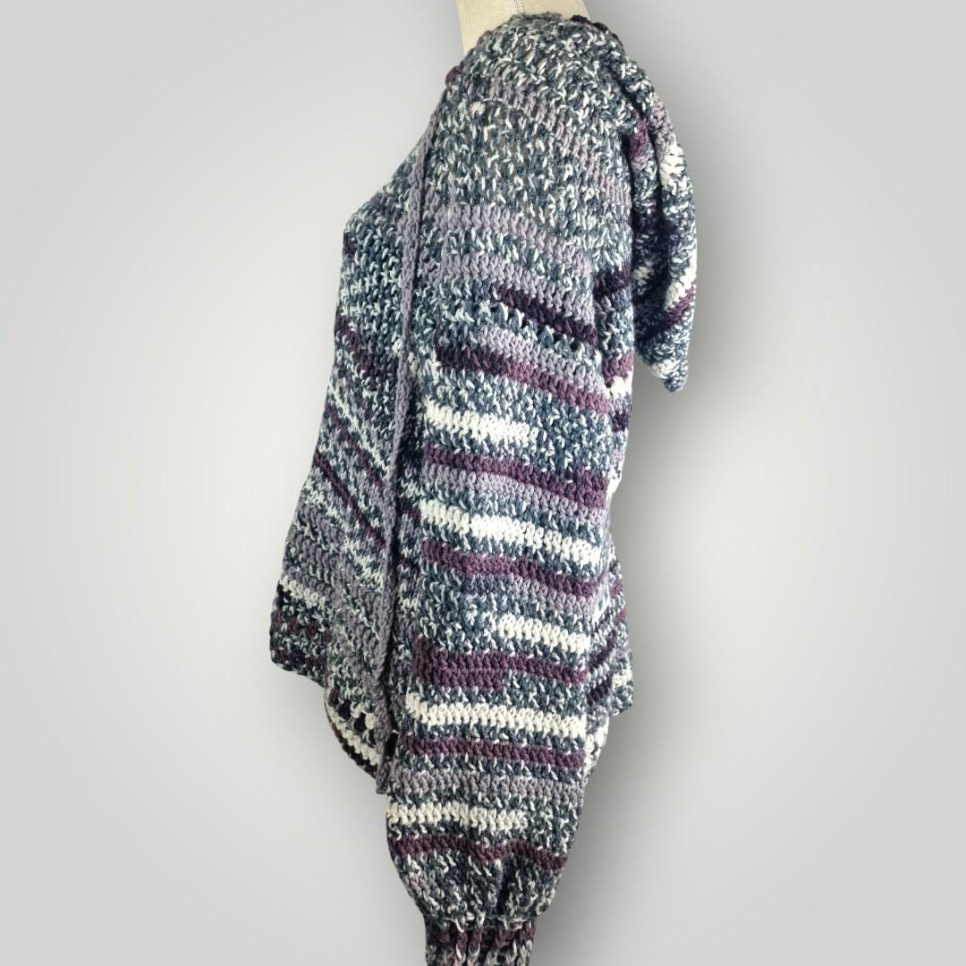 il_fullxfull.7806719201_nsss.jpg Everyday Knit Crochet Sweater| Grey Purple White Camouflage Yarn | Cozy Homewear Knit - Lina And Stitches