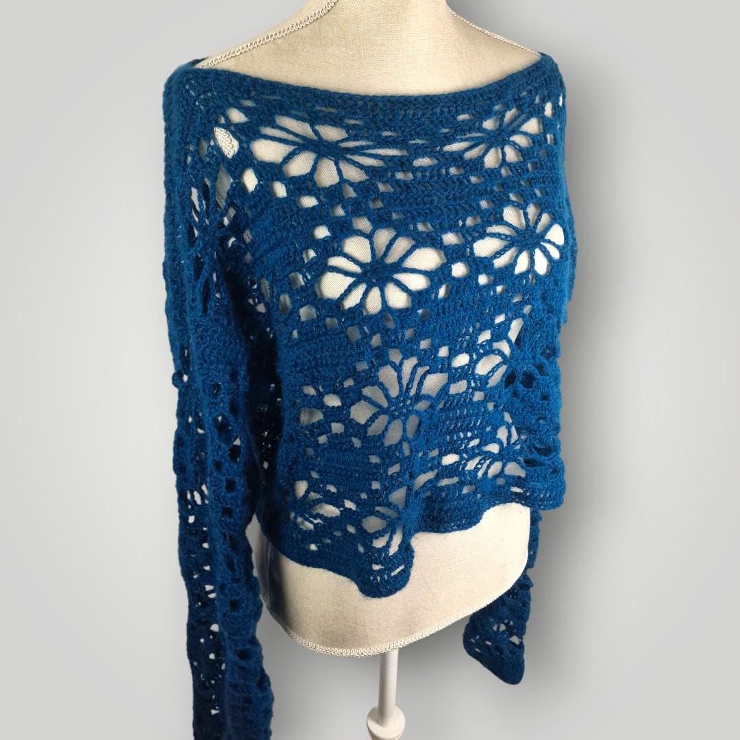 Handmade Floral Lace Crochet Sweater | Airy Spring Fall Top | Lightweight Merino Blend - Lina And Stitches