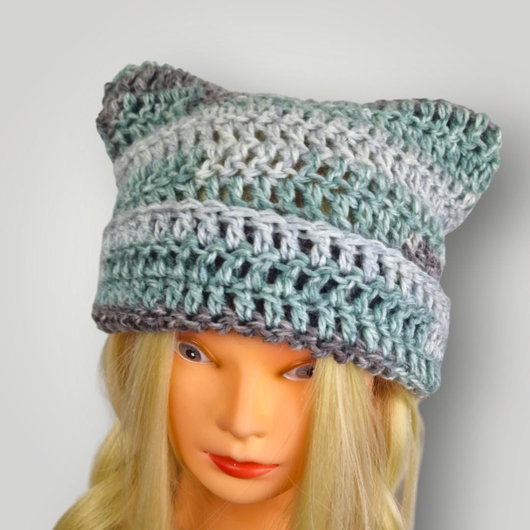 il_fullxfull.7806738007_lvs0.jpg Handmade Crochet Cat Ear Beanie, Frosty Winter Look, Soft Mohair Blend Hat, Cozy Slouchy Fit - Lina And Stitches