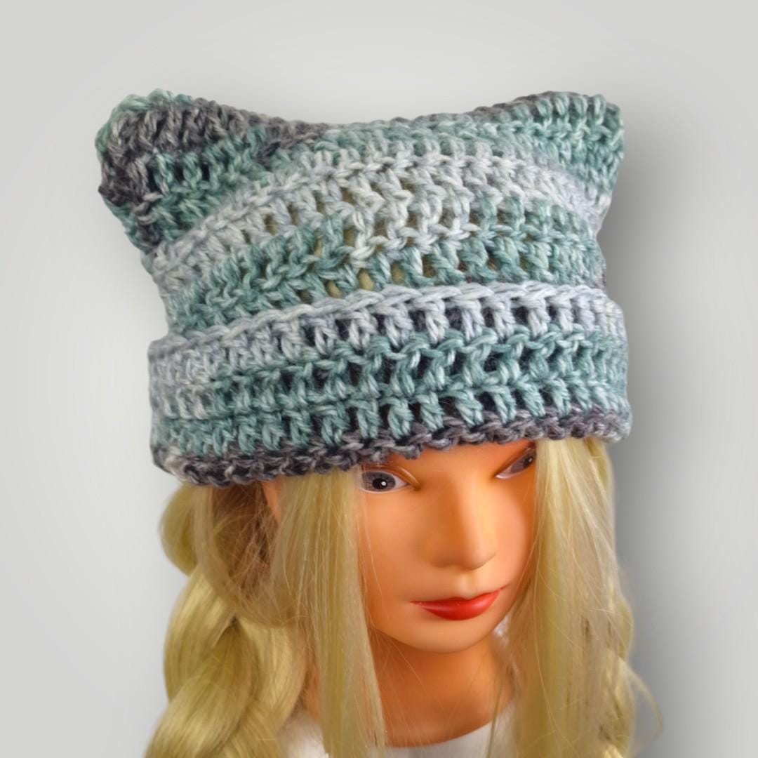 il_fullxfull.7806738017_tlrl.jpg Handmade Crochet Cat Ear Beanie, Frosty Winter Look, Soft Mohair Blend Hat, Cozy Slouchy Fit - Lina And Stitches