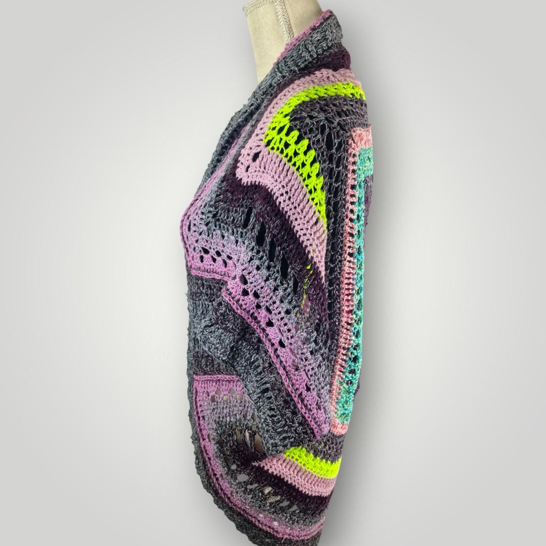 Handmade Granny Square Crochet Cocoon Cardigan, Oversized Wrap, Colorful Scrap Yarn Cardigan - Lina And Stitches