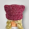 Happy Valentines Cat Ear Beanie Crochet, Handmade Cozy Beanie with Cat Ears - Lina And Stitches