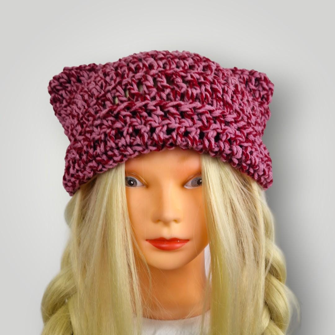 Happy Valentines Cat Ear Beanie Crochet, Handmade Cozy Beanie with Cat Ears - Lina And Stitches