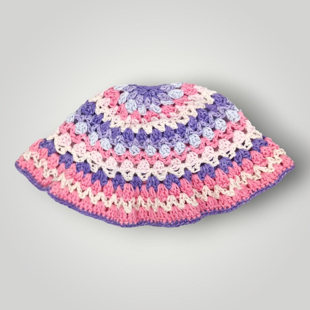 Crochet Bucket Hat | Handmade Cotton Summer Hat | Kelp Pattern | Pastel Color Mix - Lina And Stitches