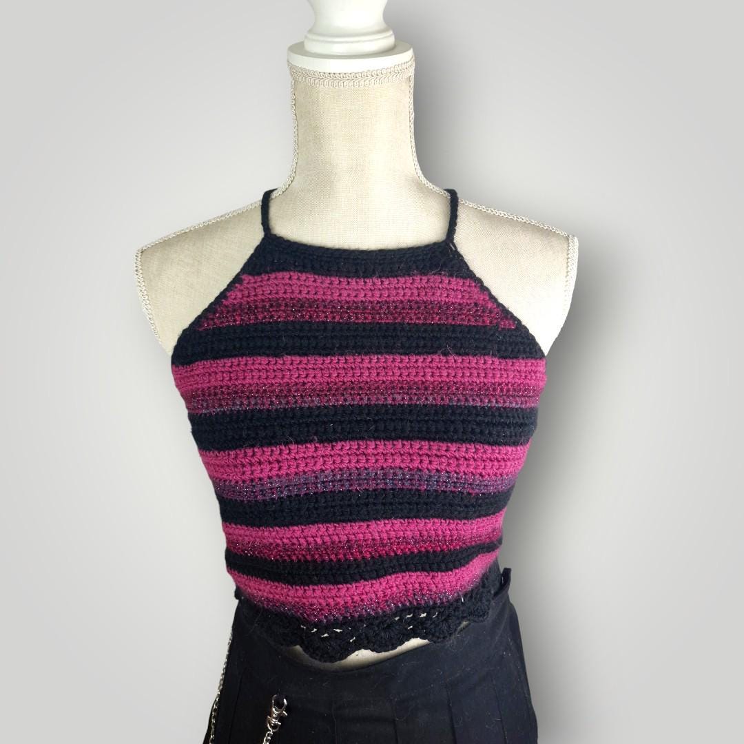 Handmade Crochet Halter Top | Adjustable Tie Neck & Back | Size S/M - Lina And Stitches