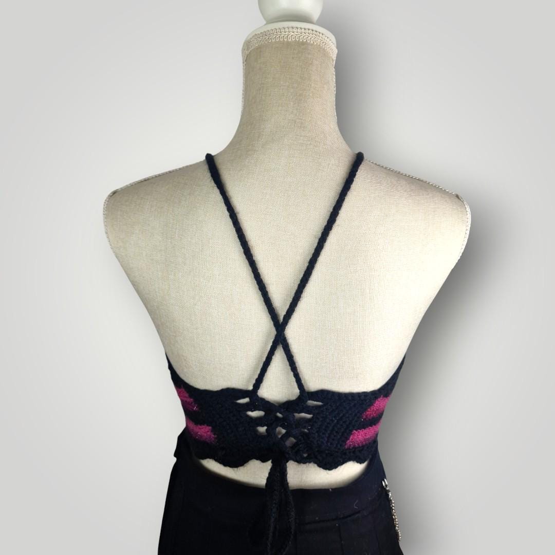 Handmade Crochet Halter Top | Adjustable Tie Neck & Back | Size S/M - Lina And Stitches