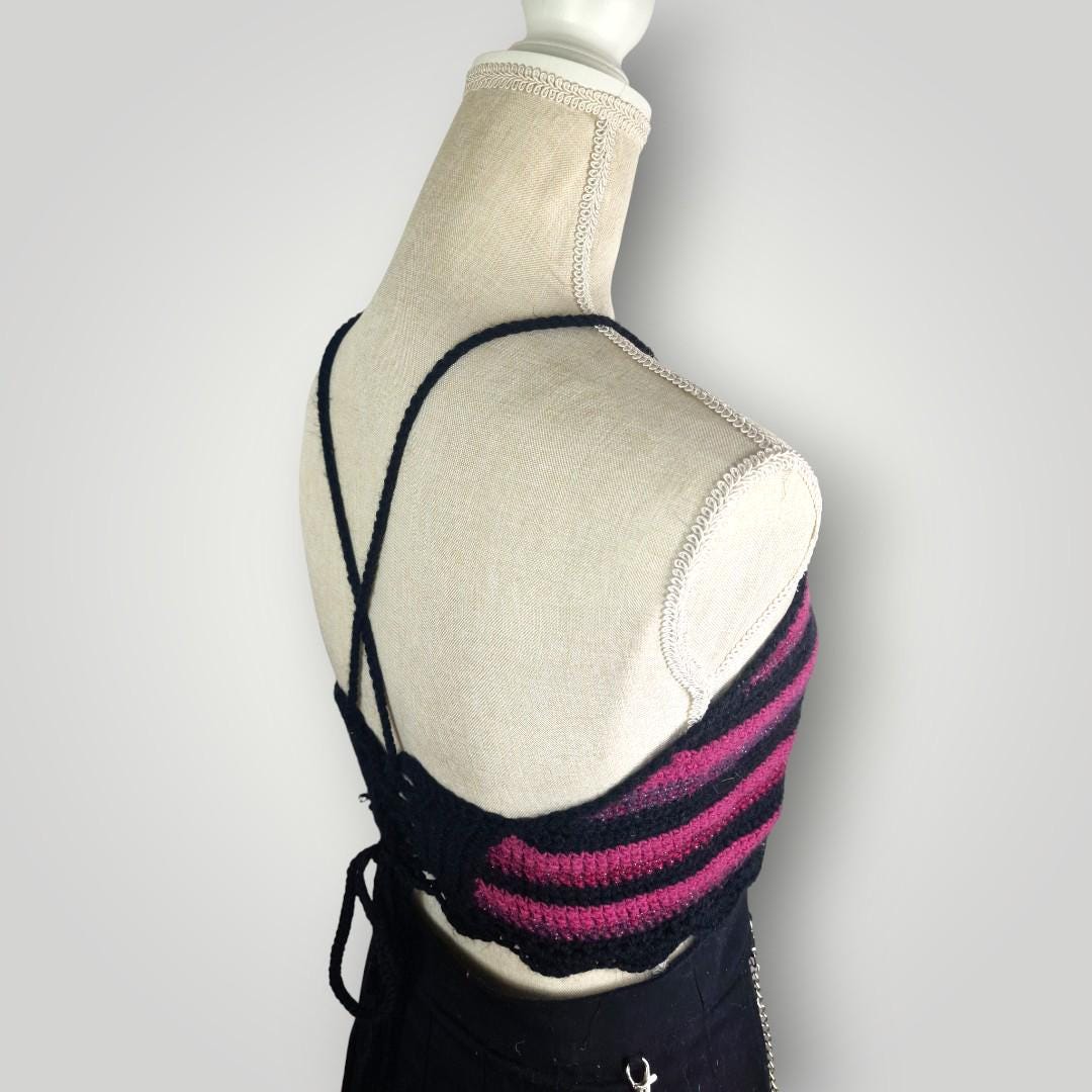 Handmade Crochet Halter Top | Adjustable Tie Neck & Back | Size S/M - Lina And Stitches