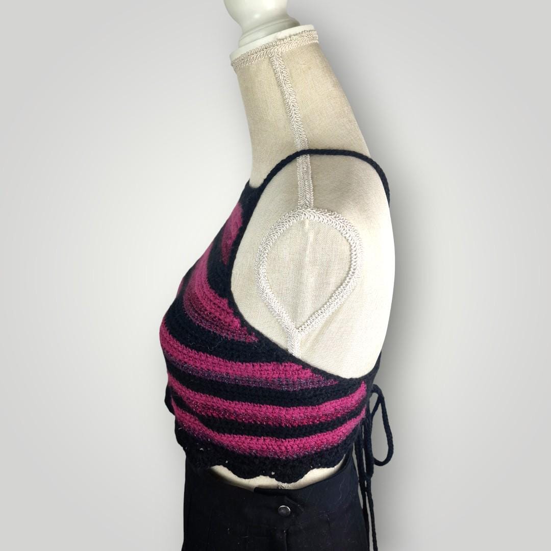 Handmade Crochet Halter Top | Adjustable Tie Neck & Back | Size S/M - Lina And Stitches