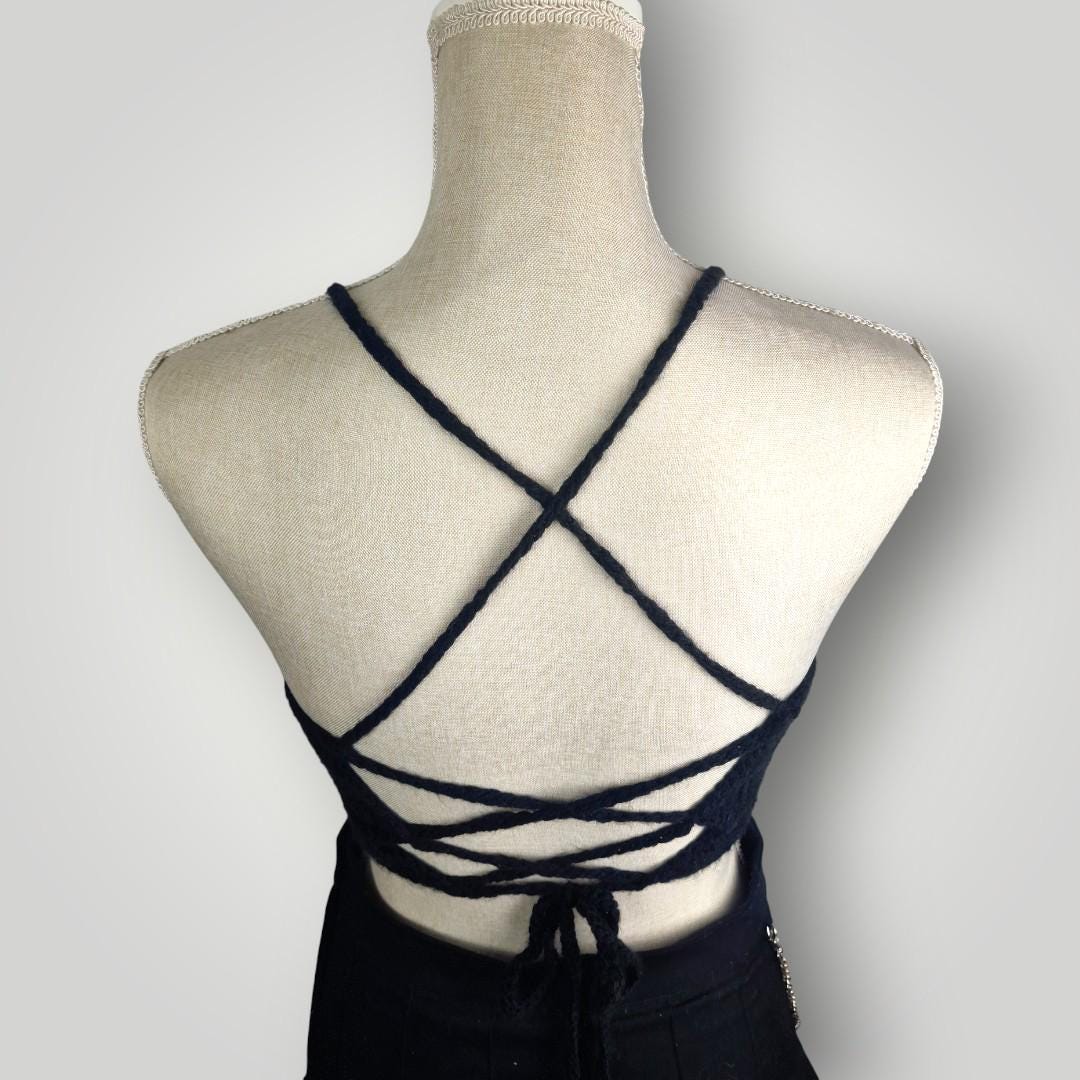il_fullxfull.7806799799_8hsi.jpg Handmade Crochet Halter Top with Cut-Out | Lace-Up Back | Size S/M | C/B Cup - Lina And Stitches
