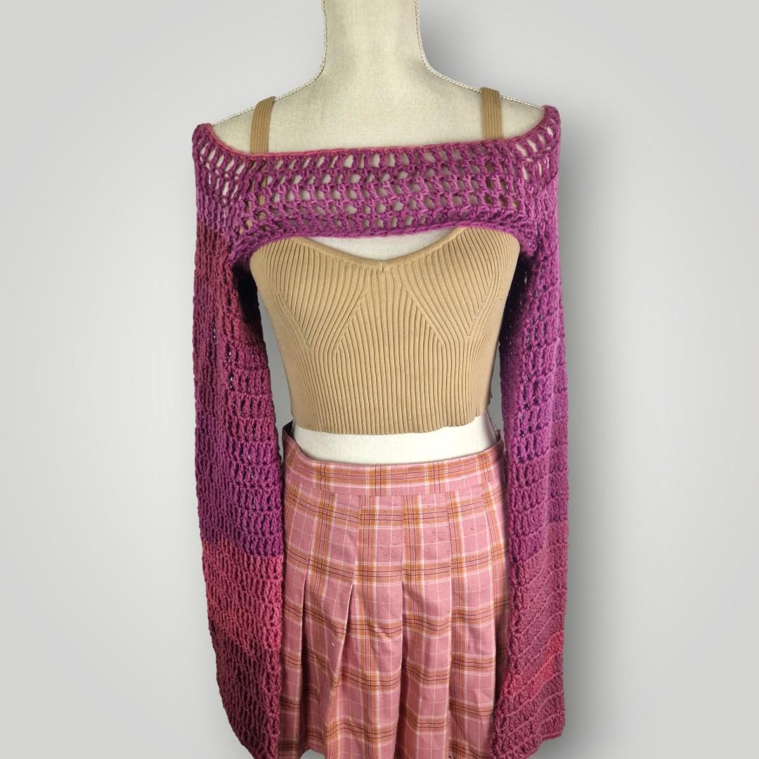 Handmade Crochet Bolero Shrug (S-M) – Openwork Mesh, Long Sleeve Cover Up - Lina And Stitches