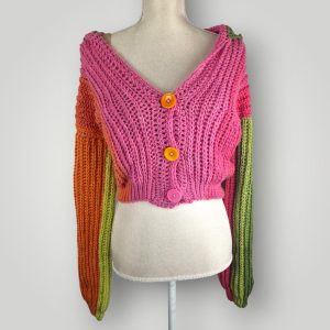 Cozy Bloom Crochet Cardigan | Handmade Hooded Crochet Cardigan | Color Gradient Yarn | Size S - Lina And Stitches