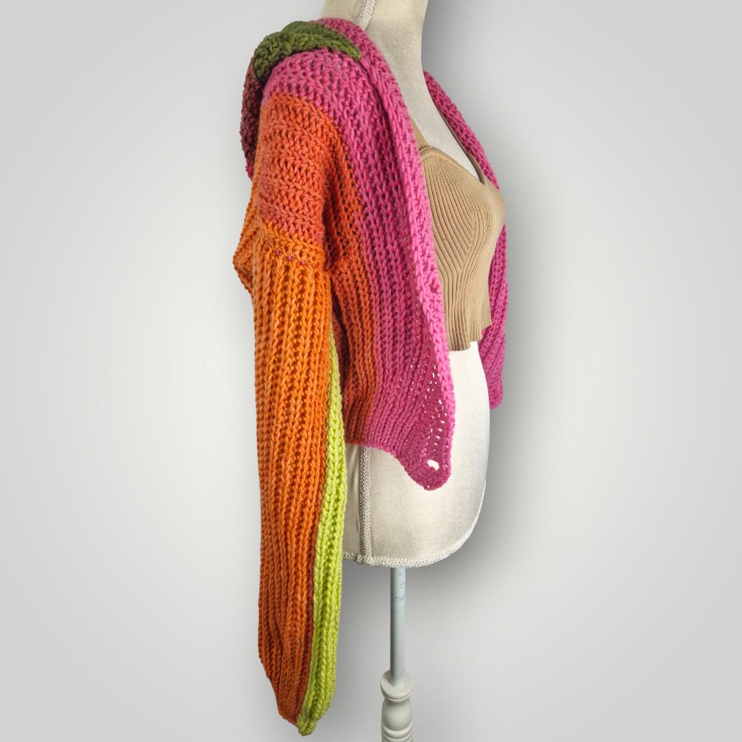 il_fullxfull.7806860637_4i8z.jpg Cozy Bloom Crochet Cardigan | Handmade Hooded Crochet Cardigan | Color Gradient Yarn | Size S - Lina And Stitches