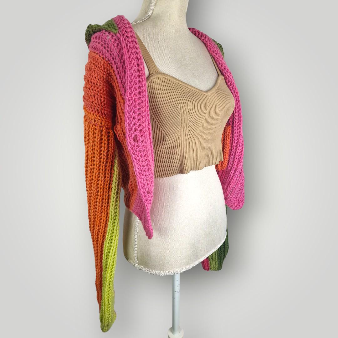 il_fullxfull.7806860645_8c2q.jpg Cozy Bloom Crochet Cardigan | Handmade Hooded Crochet Cardigan | Color Gradient Yarn | Size S - Lina And Stitches