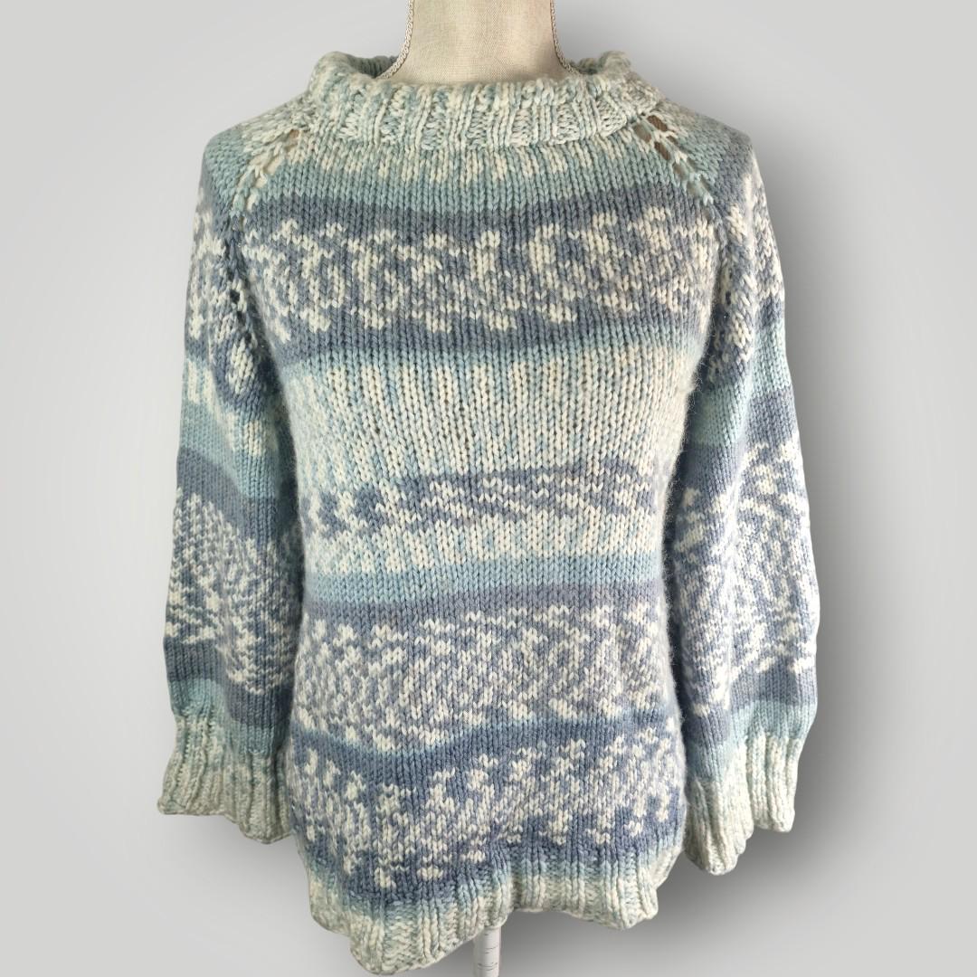 Nordic Frost Knit Sweater | Handmade Knitted Sweater | Nordic Pattern Pullover | Size L - Lina And Stitches