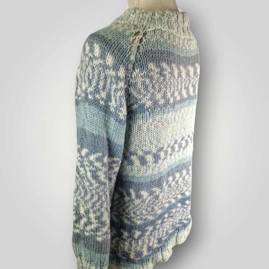 Nordic Frost Knit Sweater | Handmade Knitted Sweater | Nordic Pattern Pullover | Size L - Lina And Stitches