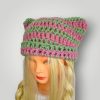 Handmade Crochet Cat Ear Beanie, Oversized Slouchy Fit, Soft Spring Pastel Hat, Fuzzy Yarn Beanie - Lina And Stitches