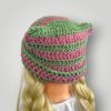 Handmade Crochet Cat Ear Beanie, Oversized Slouchy Fit, Soft Spring Pastel Hat, Fuzzy Yarn Beanie - Lina And Stitches