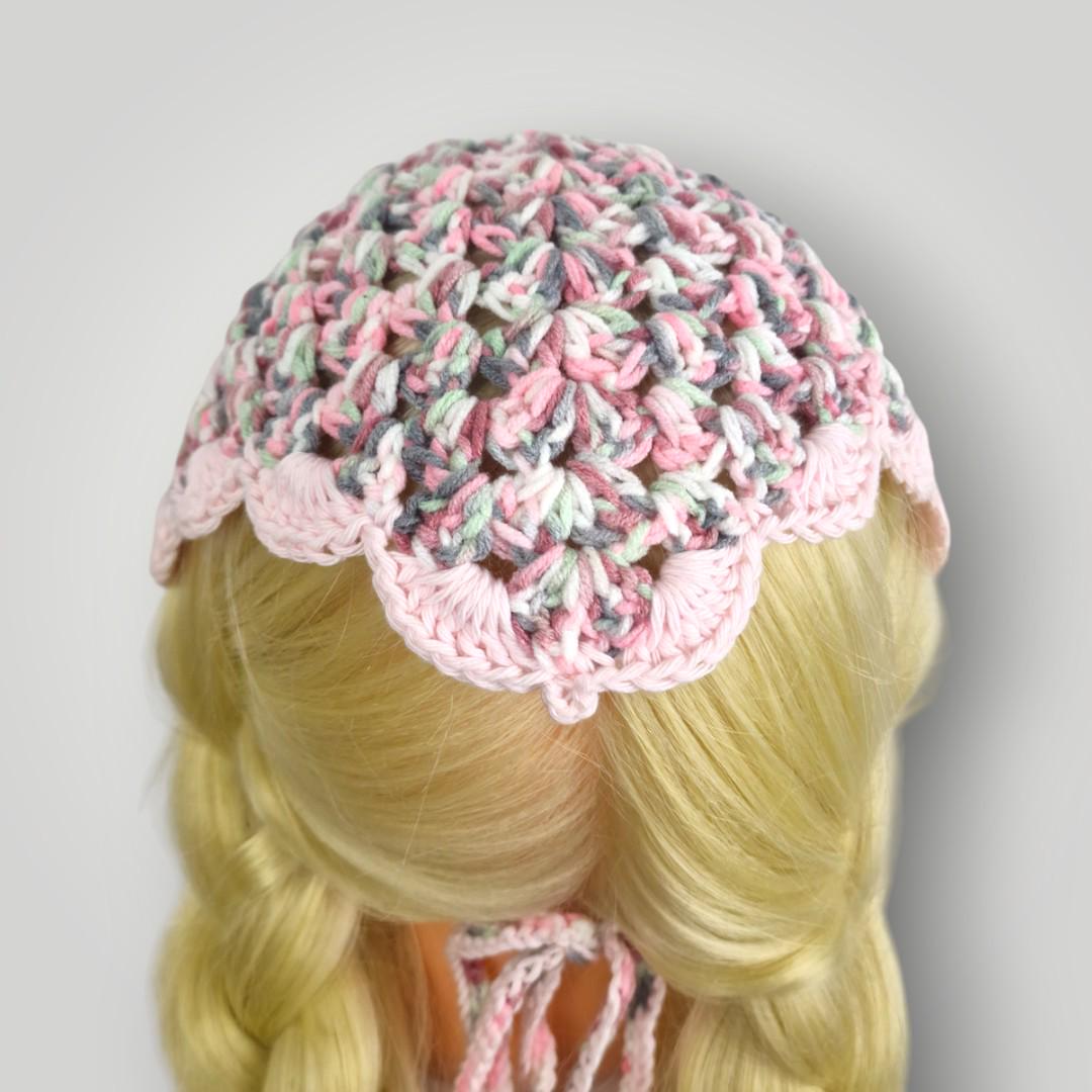 Rose Garden Crochet Bandana, Handmade Tie Head Scarf, Soft Pastel Acrylic Yarn, Spring Hair Accessory - Lina And Stitches