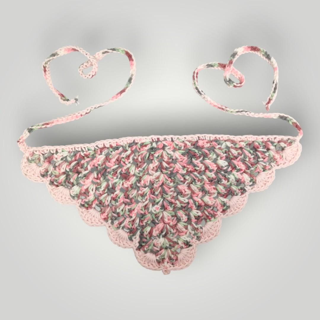 Rose Garden Crochet Bandana, Handmade Tie Head Scarf, Soft Pastel Acrylic Yarn, Spring Hair Accessory - Lina And Stitches