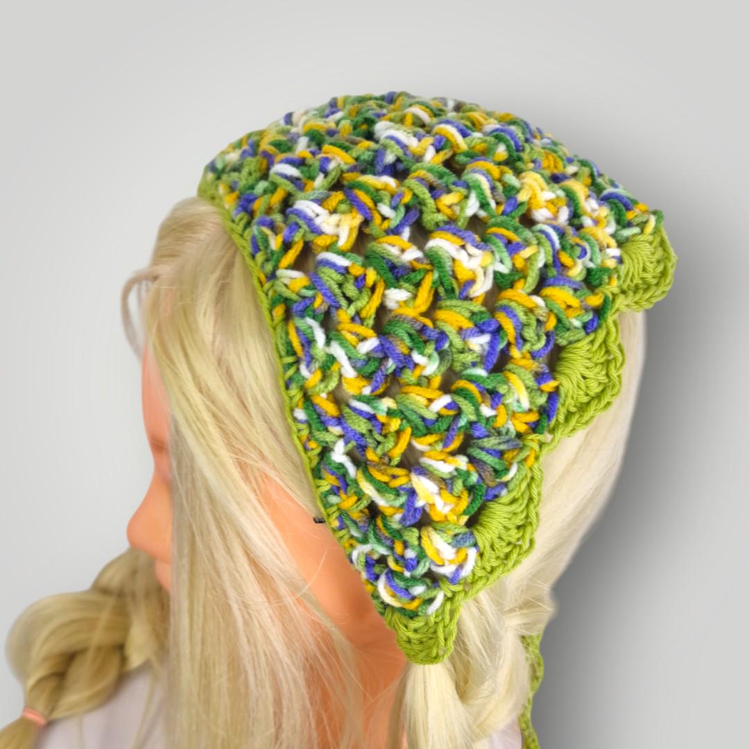 il_fullxfull.7806973011_ca4m.jpg Handmade Crochet Bandana Headscarf, Wildflower Bandana, Scalloped Edge, Spring Hair Accessory - Lina And Stitches