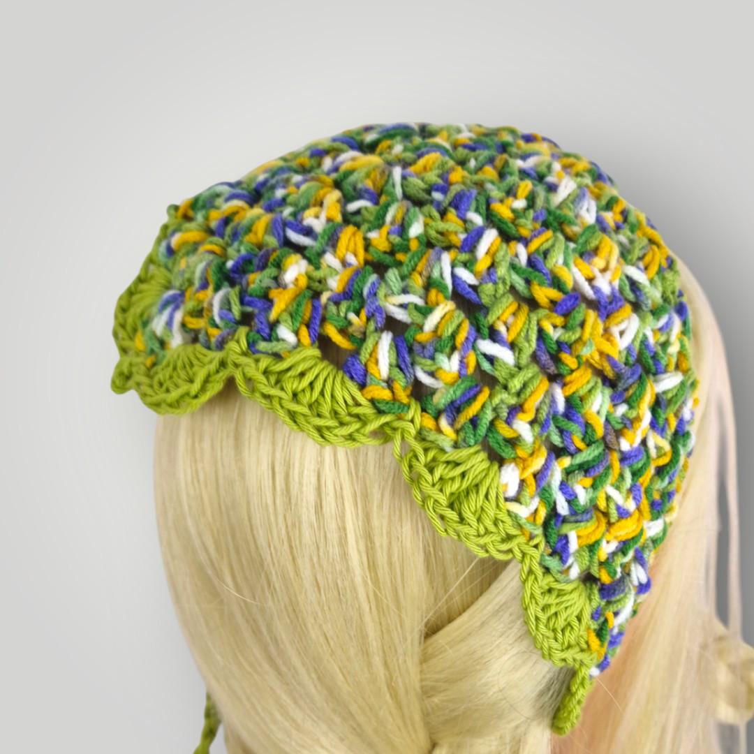 il_fullxfull.7806973013_r9aj.jpg Handmade Crochet Bandana Headscarf, Wildflower Bandana, Scalloped Edge, Spring Hair Accessory - Lina And Stitches