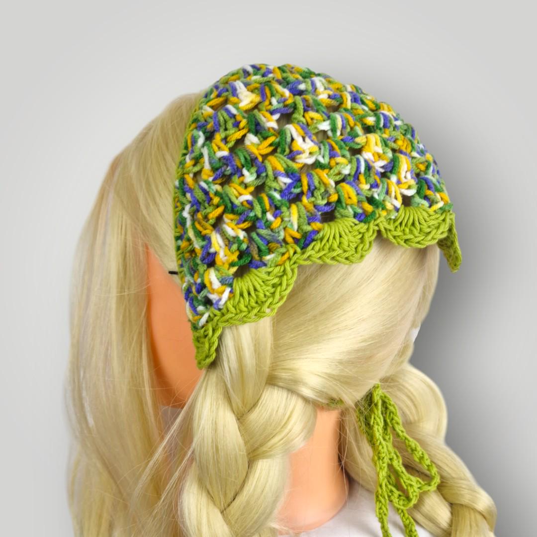 il_fullxfull.7806973021_yx2u.jpg Handmade Crochet Bandana Headscarf, Wildflower Bandana, Scalloped Edge, Spring Hair Accessory - Lina And Stitches