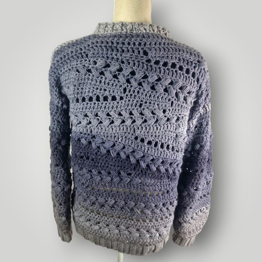 Handmade Asymmetrical Crochet Sweater | Sensum Sweater | Chunky Texture Knit Look | Gray Gradient | S/M - Lina And Stitches