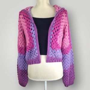 The Pinky Dream Crochet Cardigan | Size S/M | Handmade Hexagon Cardigan | Hooded Crochet Cardigan - Lina And Stitches