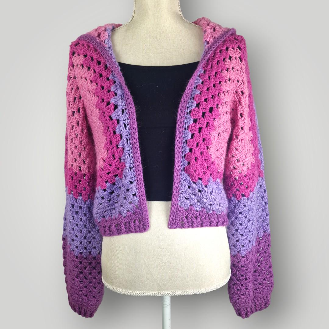 il_fullxfull.7807016673_28y3.jpg The Pinky Dream Crochet Cardigan | Size S/M | Handmade Hexagon Cardigan | Hooded Crochet Cardigan - Lina And Stitches