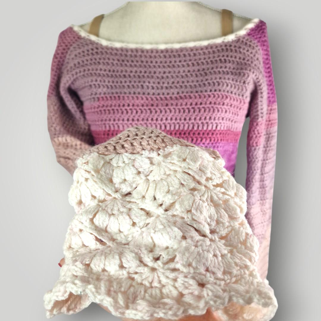 il_fullxfull.7807031973_oyu0.jpg Crochet Ombre Long Sleeve Sweater | Handmade Crochet Sweater | Soft Gradient Colors | Size S/M - Lina And Stitches