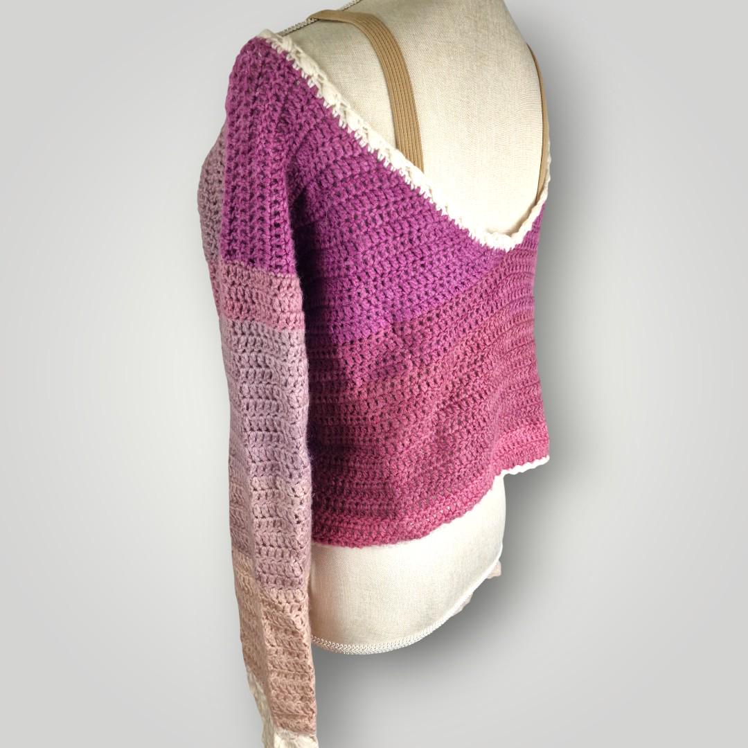 il_fullxfull.7807031977_rrpt.jpg Crochet Ombre Long Sleeve Sweater | Handmade Crochet Sweater | Soft Gradient Colors | Size S/M - Lina And Stitches