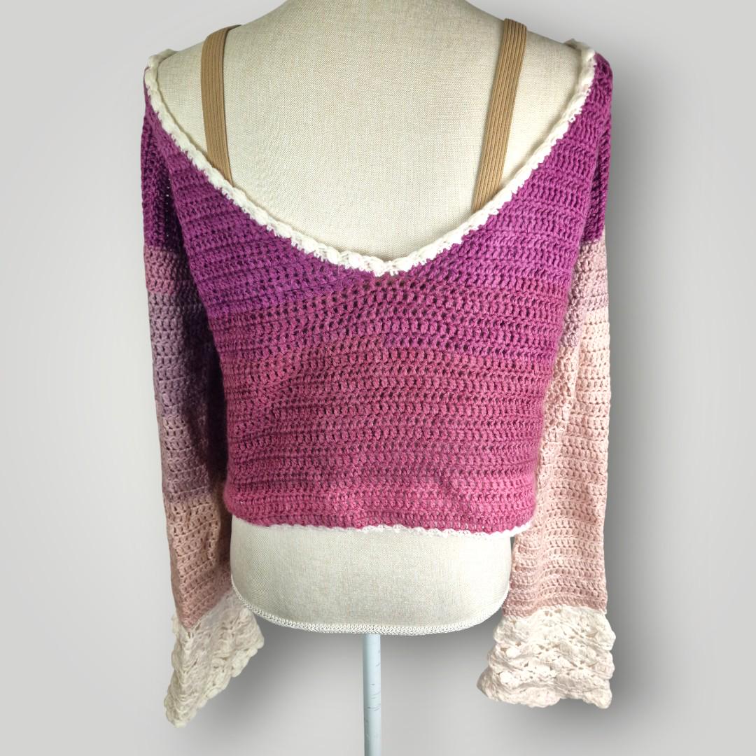 il_fullxfull.7807031993_o3er.jpg Crochet Ombre Long Sleeve Sweater | Handmade Crochet Sweater | Soft Gradient Colors | Size S/M - Lina And Stitches