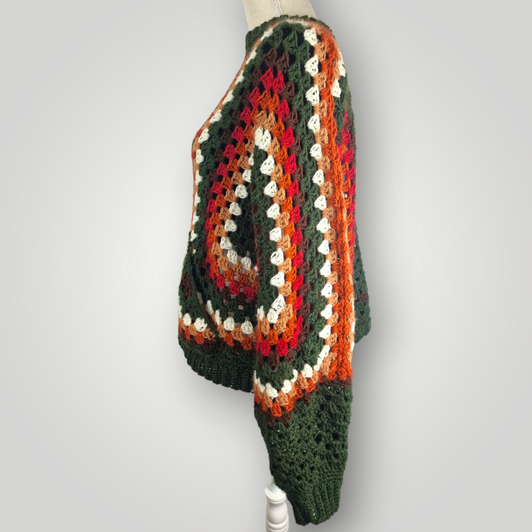 il_fullxfull.7807047681_mxbn.jpg Wildwood Hexagon Sweater with Leaf | Handmade Crochet Sweater | Oversized M | Cozy Forest-Inspired - Lina And Stitches