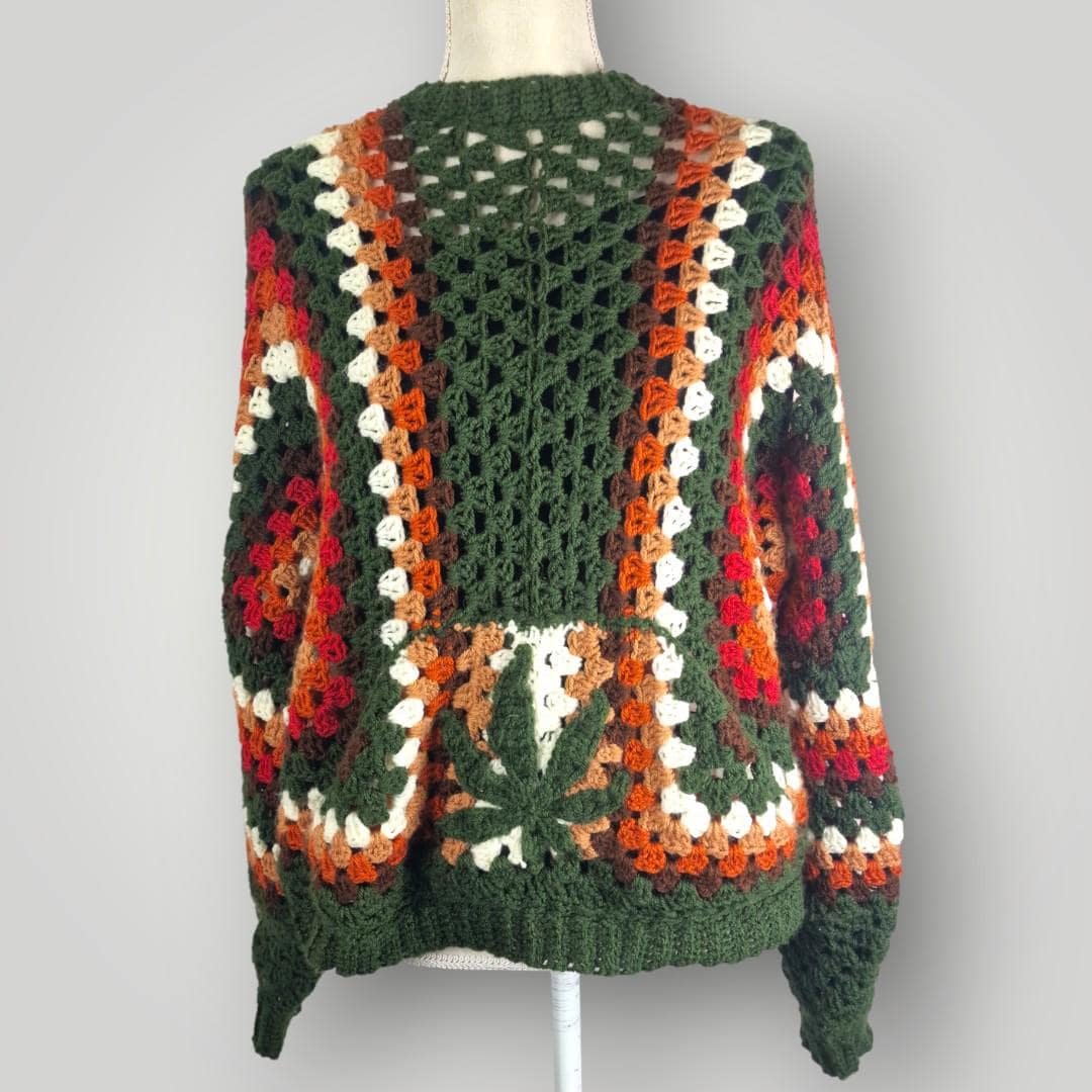 il_fullxfull.7807047699_6iyd.jpg Wildwood Hexagon Sweater with Leaf | Handmade Crochet Sweater | Oversized M | Cozy Forest-Inspired - Lina And Stitches