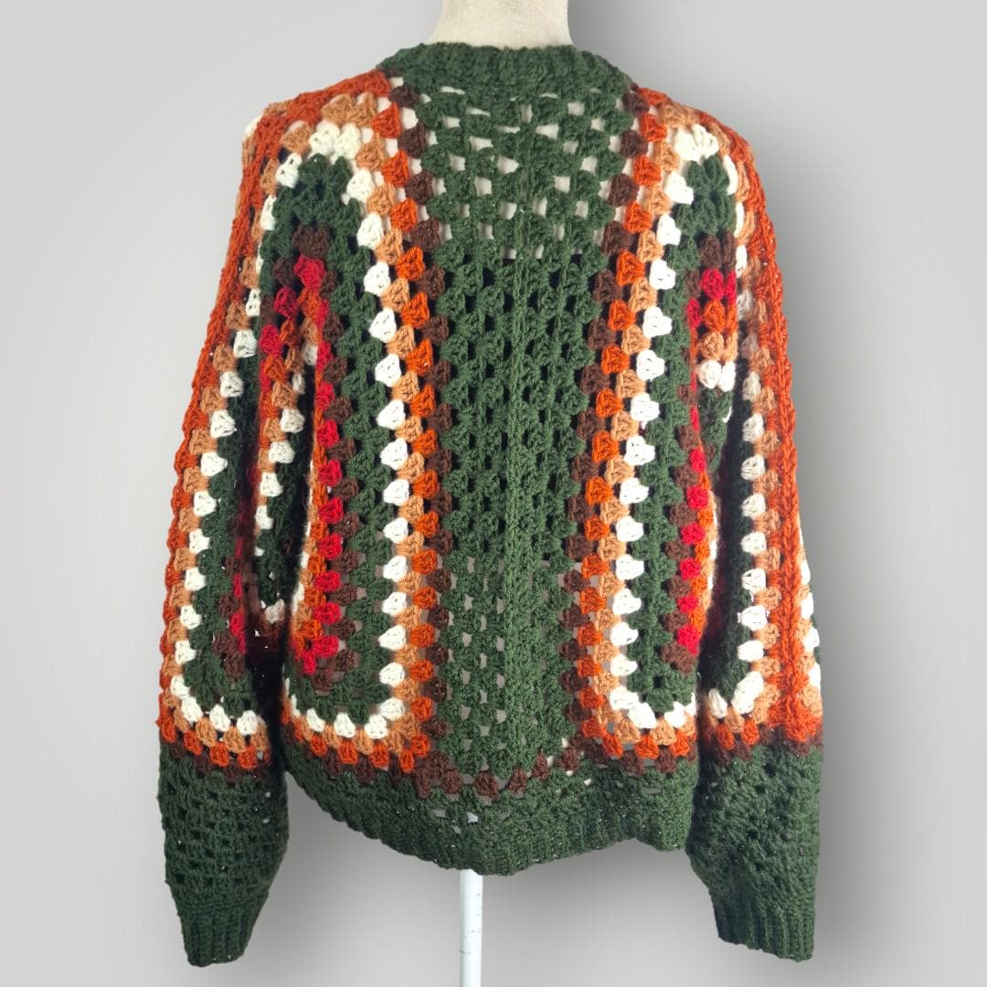 il_fullxfull.7807047703_100p.jpg Wildwood Hexagon Sweater with Leaf | Handmade Crochet Sweater | Oversized M | Cozy Forest-Inspired - Lina And Stitches