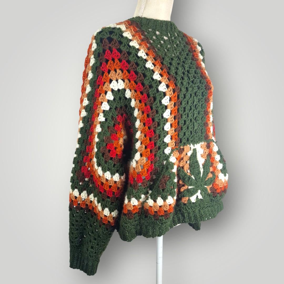 il_fullxfull.7807047709_o4ku.jpg Wildwood Hexagon Sweater with Leaf | Handmade Crochet Sweater | Oversized M | Cozy Forest-Inspired - Lina And Stitches